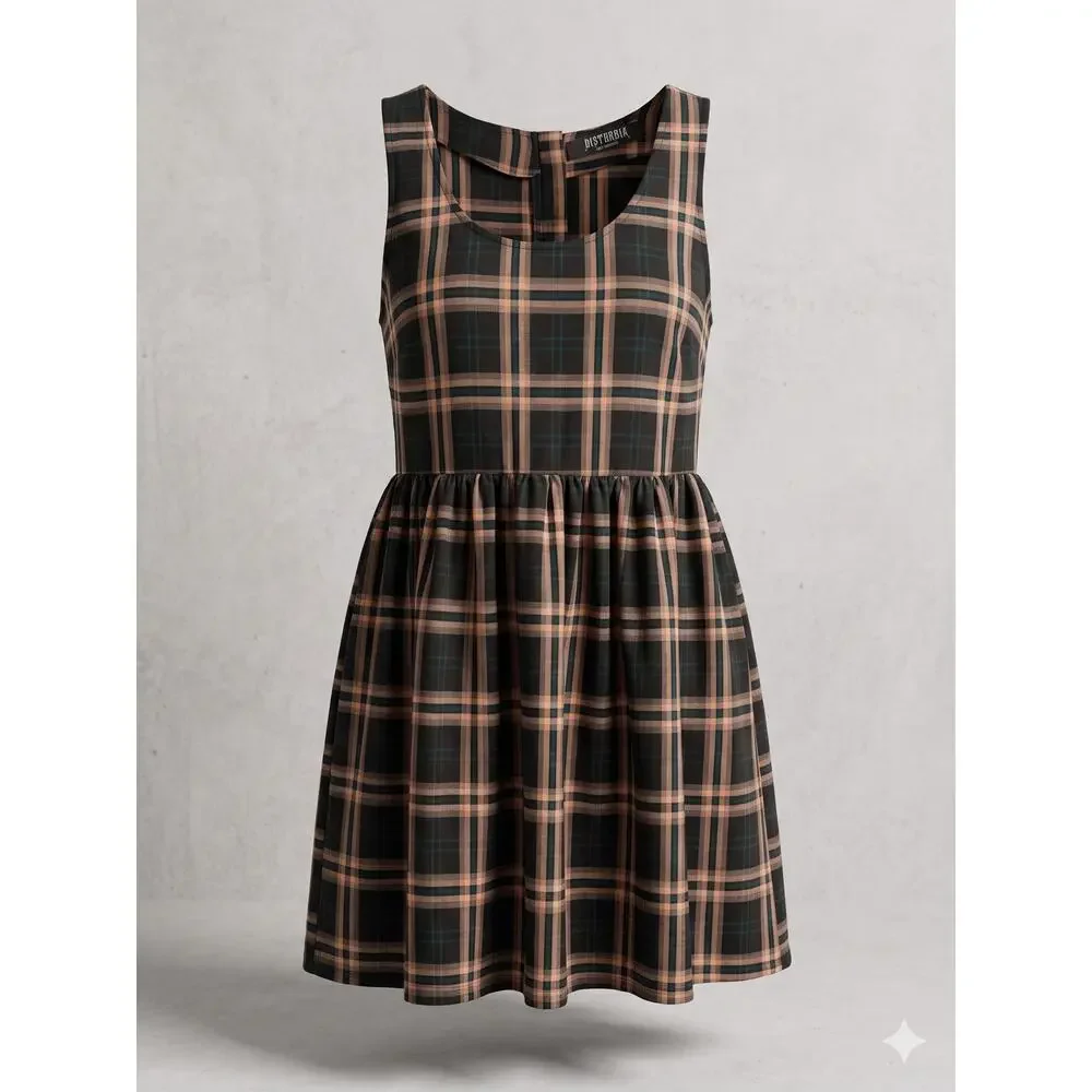 Disturbia Womens 10 Grunge Academia Witchy Edgy Emo Plaid Fit & Flare Mini Dress - Picture 1 of 10
